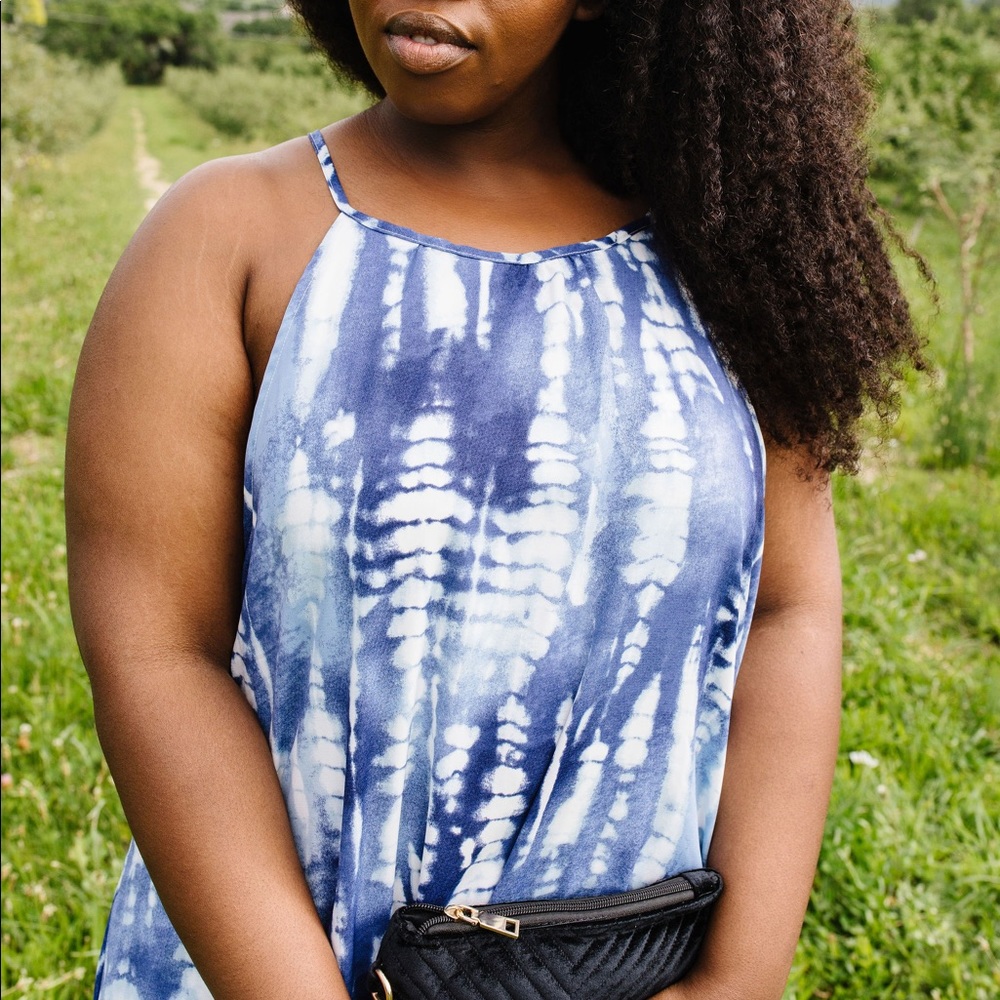 Blue Fern Tie Dye Halter Dress - Picture 3 of 9